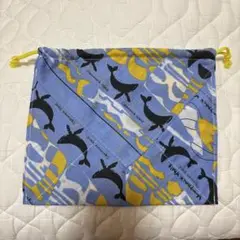 ハンドメイド 巾着袋 巾着 青 魚 くじら 鯨