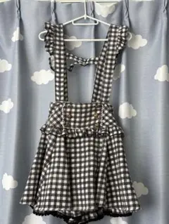 LIZLISA リズリサ ギンガムツイードサスペンダー付きスカパン スカート