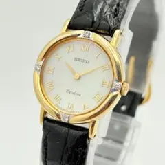 稼働 SEIKO エクセリーヌ 5A80-0AJ0 ダイヤベゼル シェル 腕時計