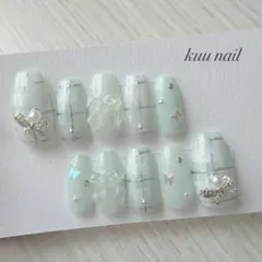 チェック 蝶々 リボン パール ワンホン フレンチガーリー シンプル