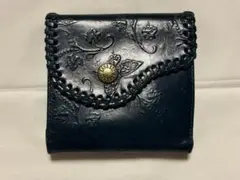 ダークブルー エンボス加工 三つ折り財布