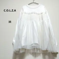 美品♡コルザ M 白 チュールドッキングビスチェ風ニットトップス 綿混 洗える
