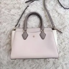 上品　ルリア4℃ 2wayハンドバッグ　グレーxホワイト　ショルダー付き