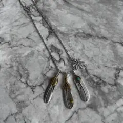 フェザーネックレス　3連　アメカジ　シルバー　ターコイズ　アメリカン