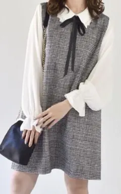 エムズエキサイト チェック レース襟 ワンピース