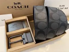 SALE♪コーチ 新品 リバーシブル シグネチャー バックル回転ベルト