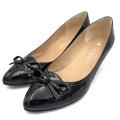 【極美品】DIANA WELL FIT エナメル リボン パンプス 黒 23.5
