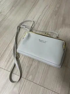 グレー レザー がま口ショルダーバッグ