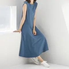 Rewde 切替フレアワンピース コットン ブルー ロングワンピース
