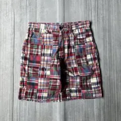 OCEAN PACIFIC パッチワーク チェックショーツ ハーフパンツ L 赤のサムネイル