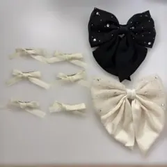 SHEIN シーイン アイボリー ブラック リボン ヘアピン バレッタ