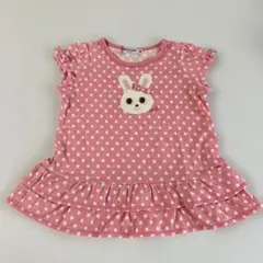 ミキハウス　かわいい ウサギ刺繍ピンク水玉トップス 90 肩リボン
