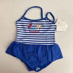 【新品未使用】80㎝★タグ付きボーダー柄ワンピース水着(フリル付)★