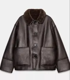 ZARA フェイクムートン ジャケット L ブラウン ボア ダブルフェイス