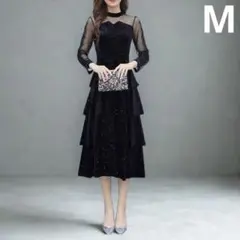 ドレス 結婚式 パーティー お呼ばれ 二次会 シアー チュール ティアード お呼