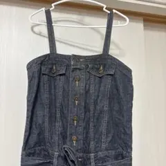 ダークデニム サロペット ウエストリボン付き