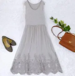 ☆GWセール☆ノースリーブ・素敵なレース刺繍のロングミモレワンピース　ストレッチ