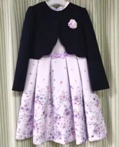 ELLE en noir 130cm　入学式　紫色花柄ドレスとジャケットセット