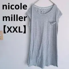 ニコールミラー ワンピース グレー ストライプ XXL Vネック ポケット付のサムネイル
