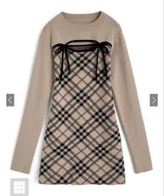GRL チェック柄フロントオープンリボンニットミニワンピース