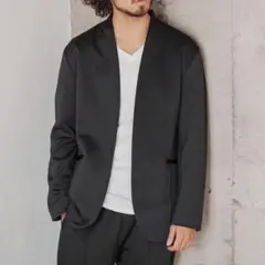 未使用 CAMBIO ピンタック入りストレッチポンチノーカラージャケット L 黒