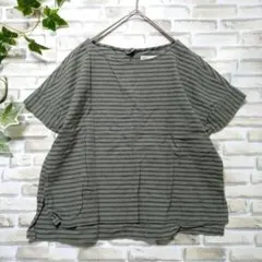 アースミュージックアンドエコロジー　半袖　丸襟　フリーサイズ　カーキ　麻　綿