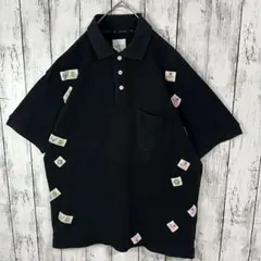 【カールヘルム☆ピンクハウス】鹿の子ポロシャツ☆ロゴパッチワーク☆刺繍ロゴ　黒M