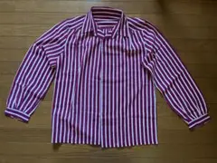 古着　レトロ　シャツ　ブラウス　ストライプ　ノーブランド　トップス　パープル