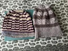 ストライプと編み模様の帽子2点セット