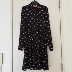 ケイトスペード☆きつね柄ワンピース 0サイズ 黒 - メルカリ