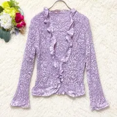 美品✨ 【ジェーンモア】M 長袖カーディガン 総柄 フリル ピンク 通勤のサムネイル