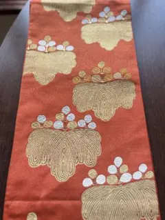 アンティーク袋帯☆G1ゴールドがかった朱のベースに桐の花