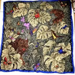 イタリア製　シルクスカーフ　ストール　ヒョウ柄　レオパード　ボタニカル