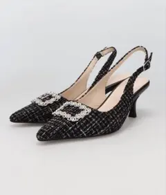 【美品】ORiental TRafficビジュー付きツイード パンプス