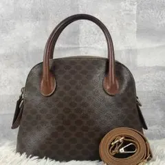 美品 セリーヌ PVC 2WAY ショルダーバッグ マカダム柄 ロゴ型押し 茶