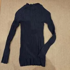 リブ編みハイネック長袖セーター ネイビー