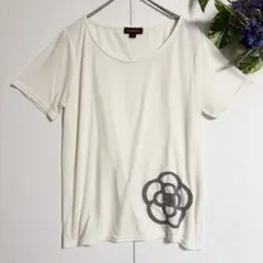 レーヨン混/カメリア柄✨ CLATHAS 半袖カットソー Tシャツ M 白 花柄のサムネイル