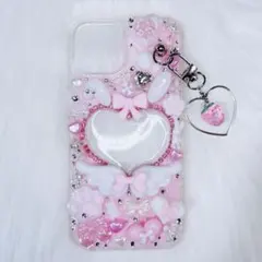 iPhone13.14 デコ電 デコケース ピンク うさぎ 量産型 平成女児