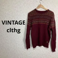 VINTAGE clthg ニット　セーター　M ワインレッド　長袖△★のサムネイル