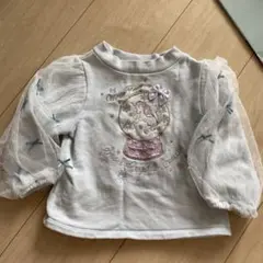 メゾピアノ ユニコーン刺繍 水色トレーナー ハイネック 袖チュール　90