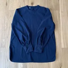 無印良品　シワになりにくい　ブロードスタンドカラー長袖ブラウス　ネイビー　S
