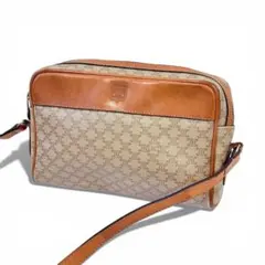 CELINE ショルダーバッグ 白マカダム ブラウン レディース