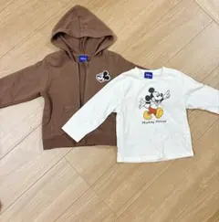 【2点セット】ディズニー ミッキー パーカー & ロンT 95cm ブラウン