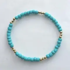 ネイティブ ハンドメイド ビーズブレスレット 中粒ターコイズブルー × ゴールド
