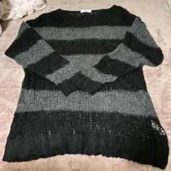 WEGO モヘアタッチボーダーBIGニット グレー