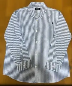 POLO 長袖シャツ 青と白のストライプ 140cm