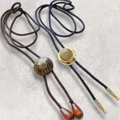 ループタイ 2個セット レトロ 希少 木製 和装 ヴィンテージ 伝統工芸