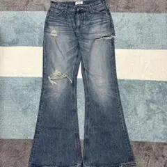 GYDA ミドルウエストSIDE RIPPEDフレアデニムパンツ M ブルー