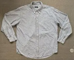 ◆90s OLD UNIQLO紺タグコットンチェックシャツ XL水色 ユニクロ