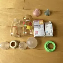 哺乳瓶2種　新品飲み口　と　Milton 専用容器 付き